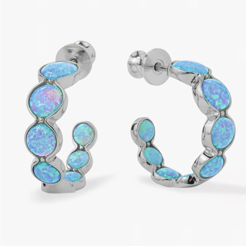 Melinda Maria Silver Hoop Earrings with Blue Opal Inlay .75 size